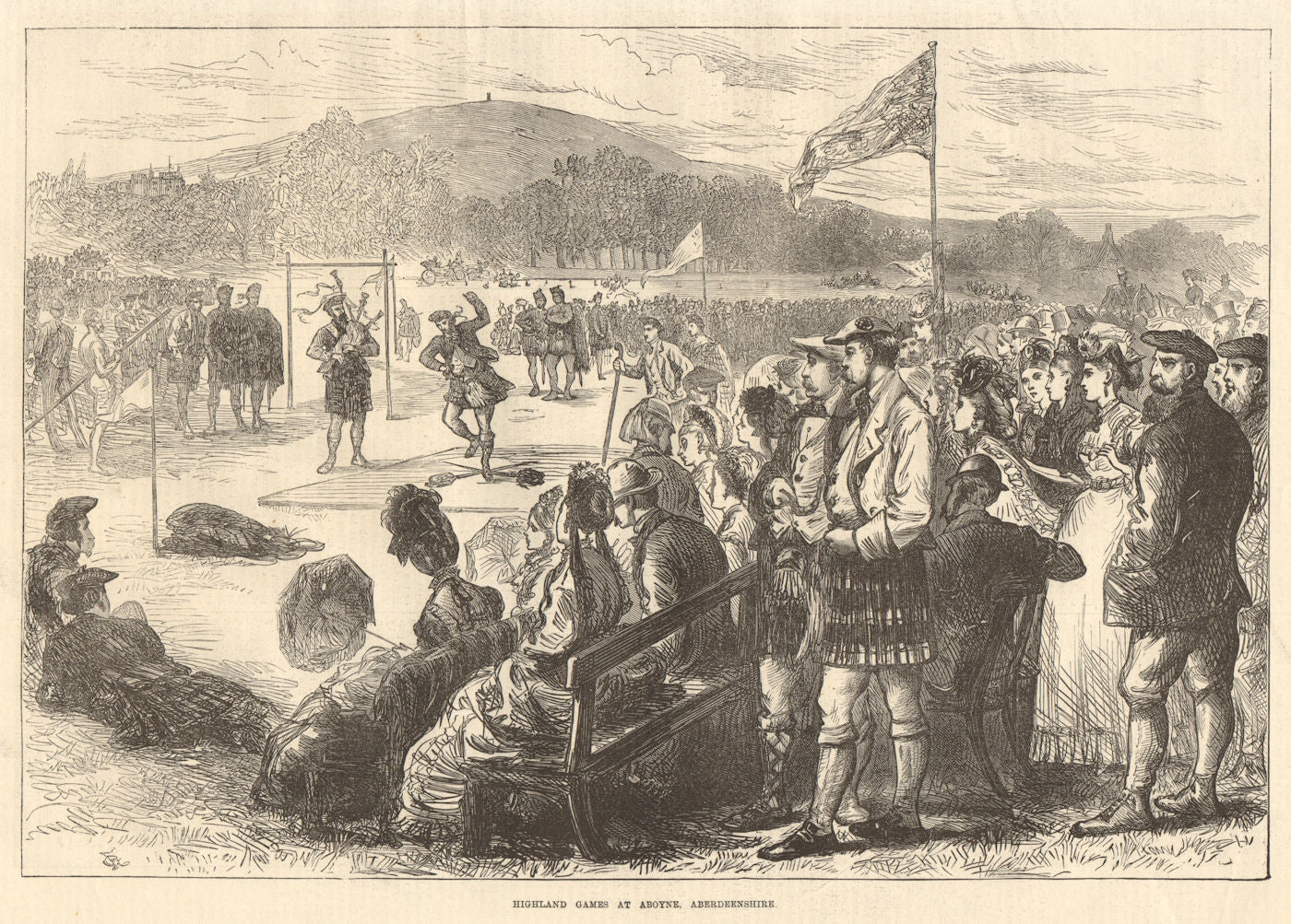 Highland games at Aboyne, Aberdeenshire. Scotland. Athletics 1871 old print